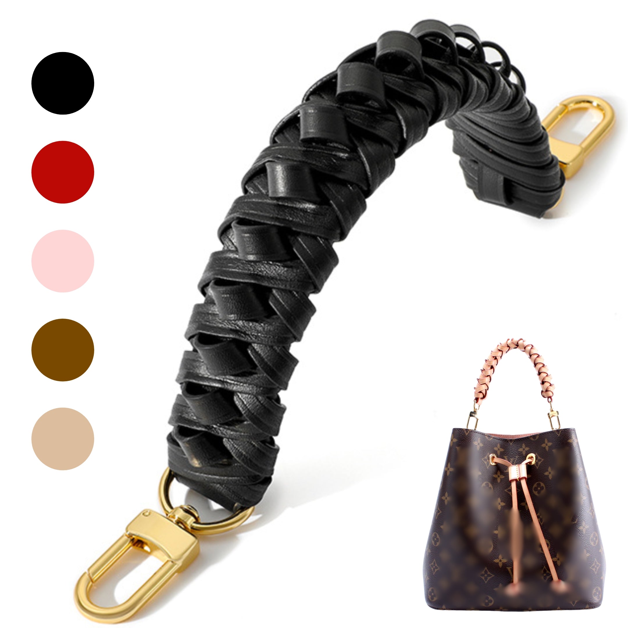 Braided Woven Handbag Strap for NeoNoe Bucket Bag, Genuine Real Leathe