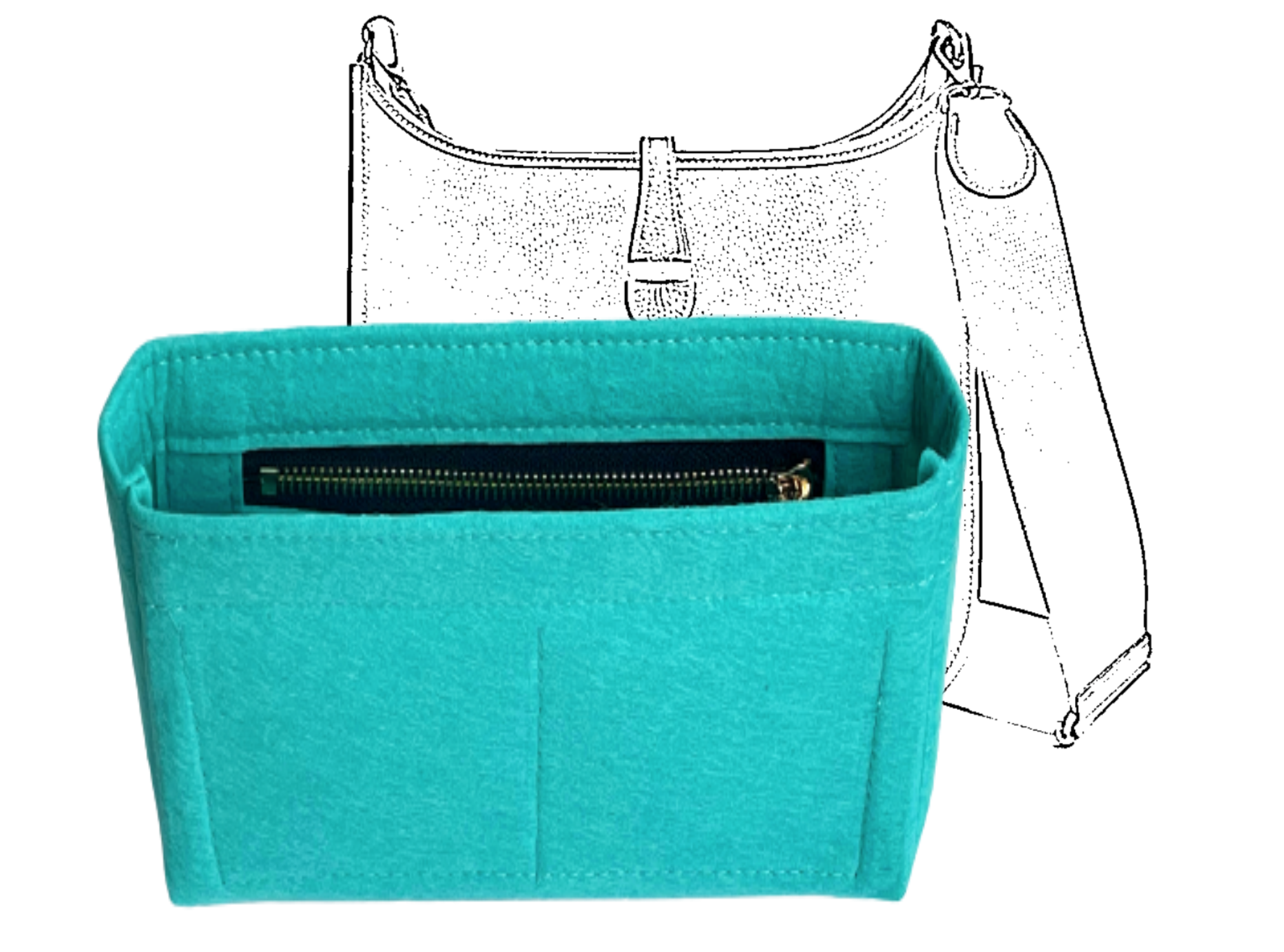 For [19 Small Handbag] (Slim with Zipper) Felt Purse Organizer Shaper,  Liner Protector, Bag Insert - JennyKrafts