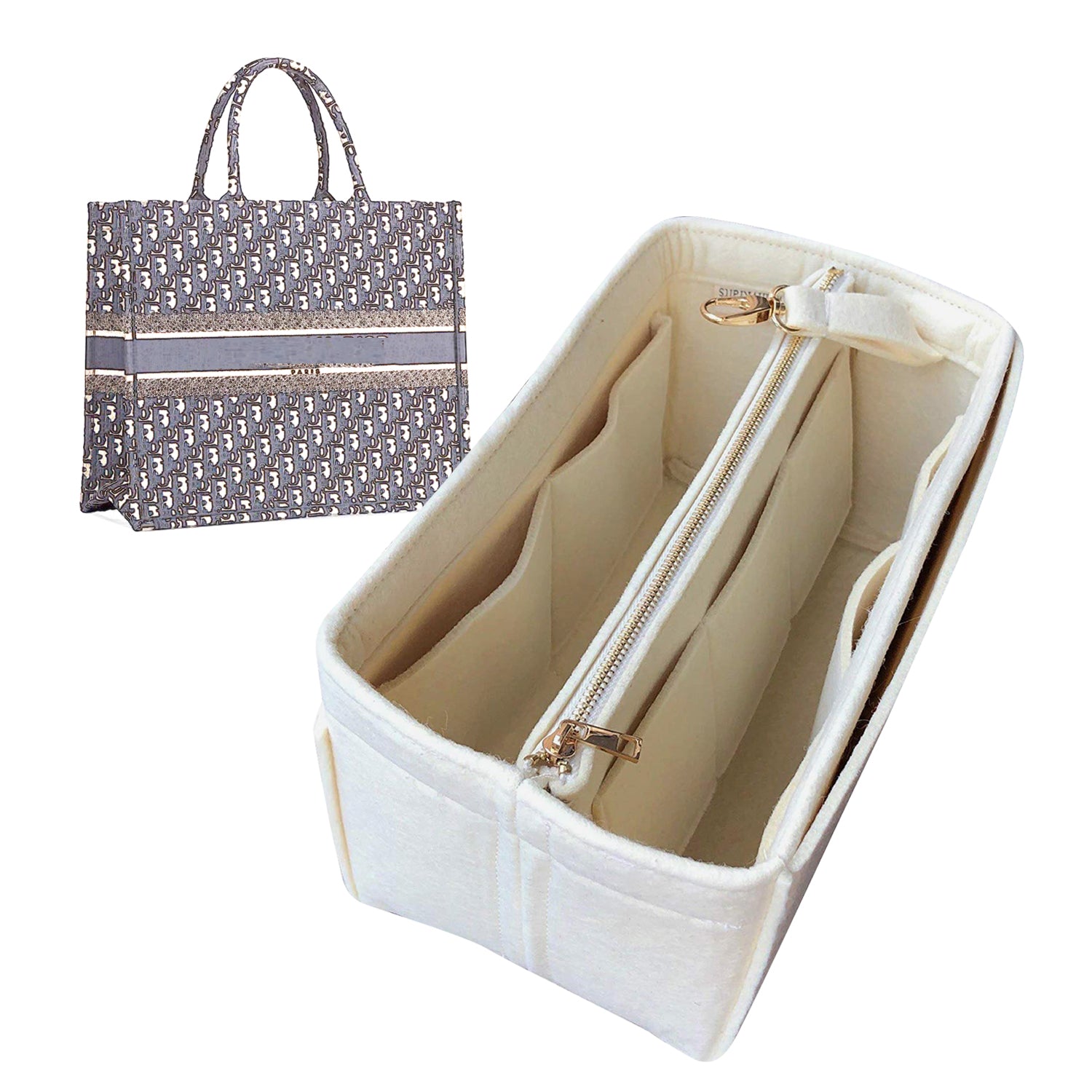 Doxo Purse Organizer Insert for Handbags & Base Shaper 2pc Set,Felt Organizer  Insert Large Tote,Bag Organizer with Zipper 3 Sizes,Fit Speedy Neverfull MM  and More(Beige-L-Combination) : : Fashion
