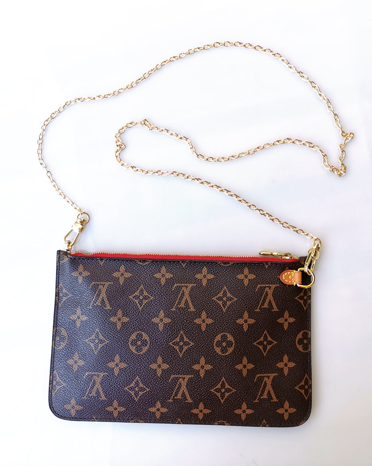 Neverfull Pochette Pouch Ring Hook and Golden/Silver Chain Strap - Con