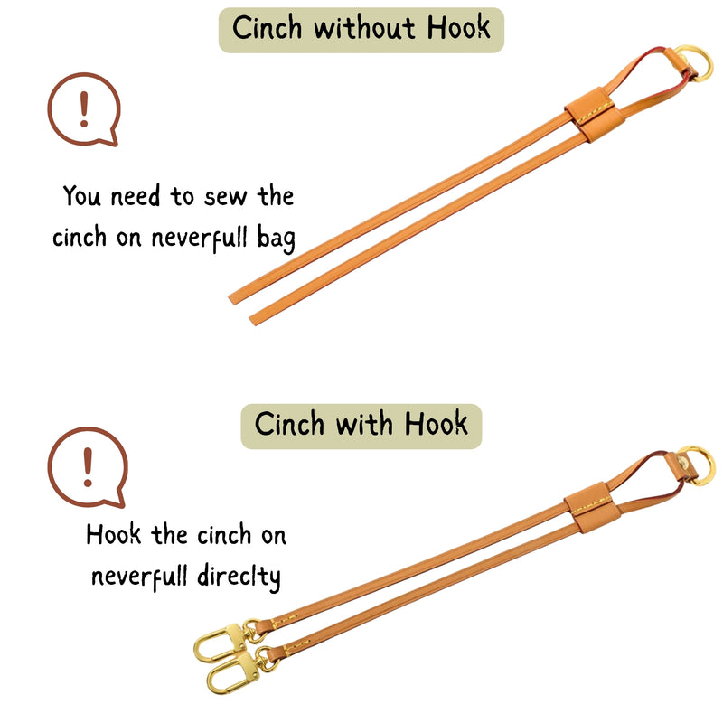 1 Pair Cinch Neverfull Sides with Gold Ring Hooks and Vachetta Patina Leather Drawstrings