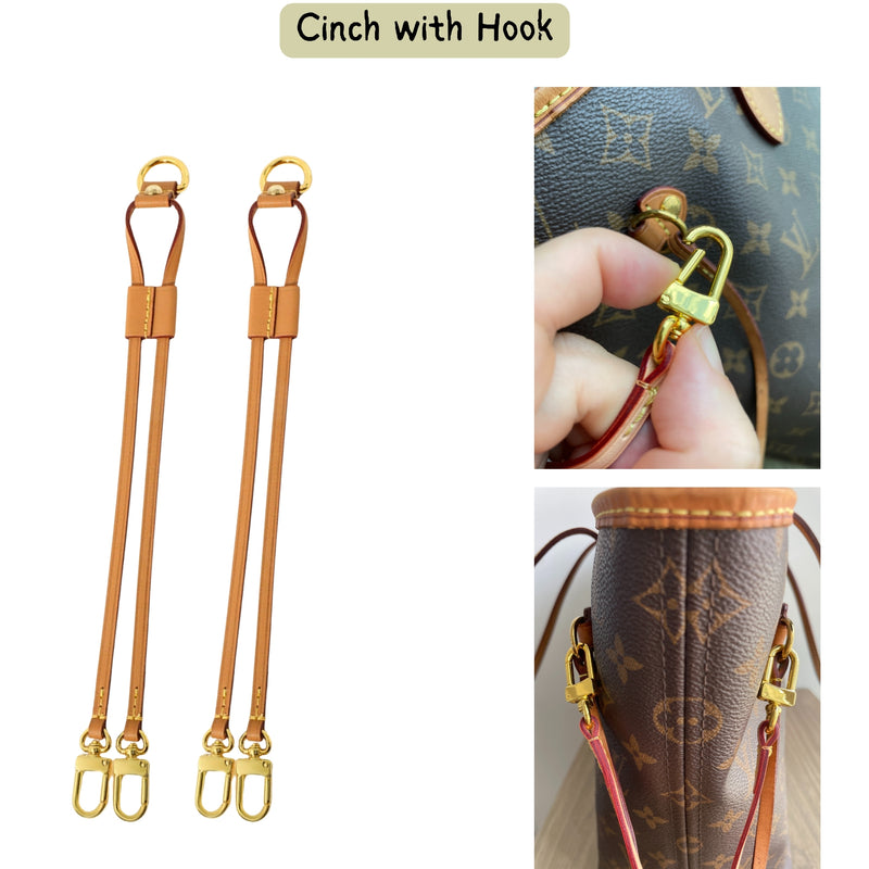 1 Pair Cinch Neverfull Sides with Gold Ring Hooks and Vachetta Patina Leather Drawstrings