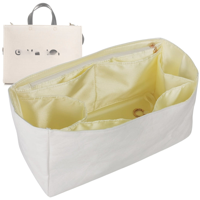 Organizer for [Small G-Tote bag, Givenchy] Tote Purse Bag Insert Organiser Liner Shaper (Dupont Paper Tyvek, Silk Interior, Long Zip and Open Compartment)