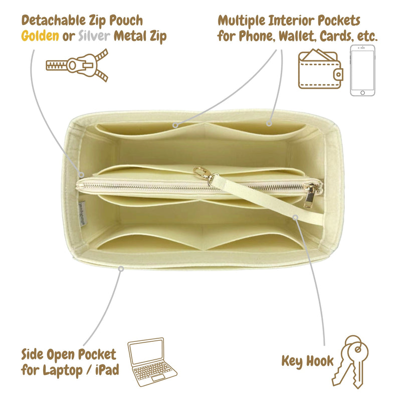 Organizer for [Daily Battle 35 Zip, Faure Le Page] Bag Insert (Felt, with Detachable Zip Pouch)