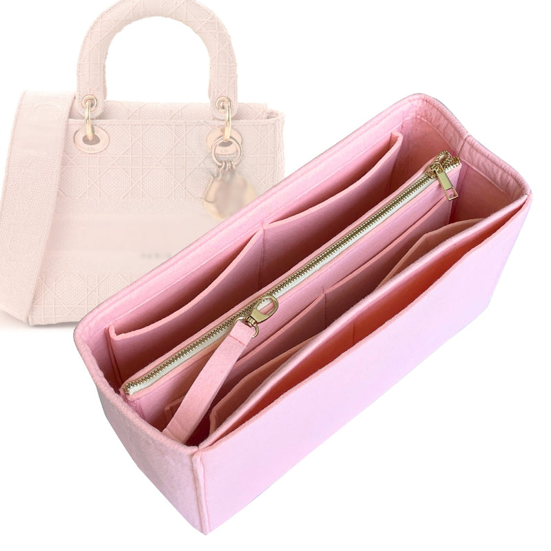 Organizer for [Medium Lady D-Lite Bag, Dior] Tote Purse Bag Insert Liner Shaper (Felt, with Detachable Zip Pouch)