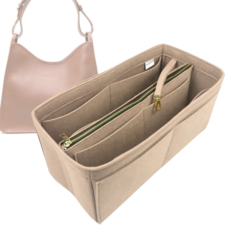 Organizer for [Le Foulonné Large, Longchamp] Tote Purse Bag Insert Liner Shaper (Felt, with Detachable Zip Pouch)