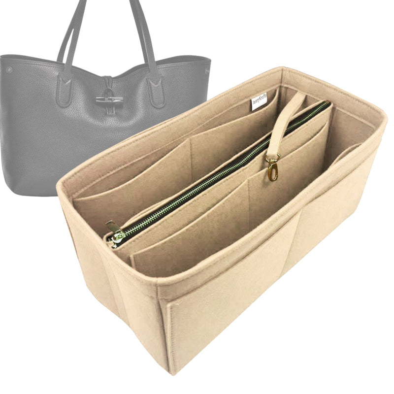 Organizer for [Roseau, Longchamp] Tote Purse Bag Insert Liner Shaper (Felt, with Detachable Zip Pouch)