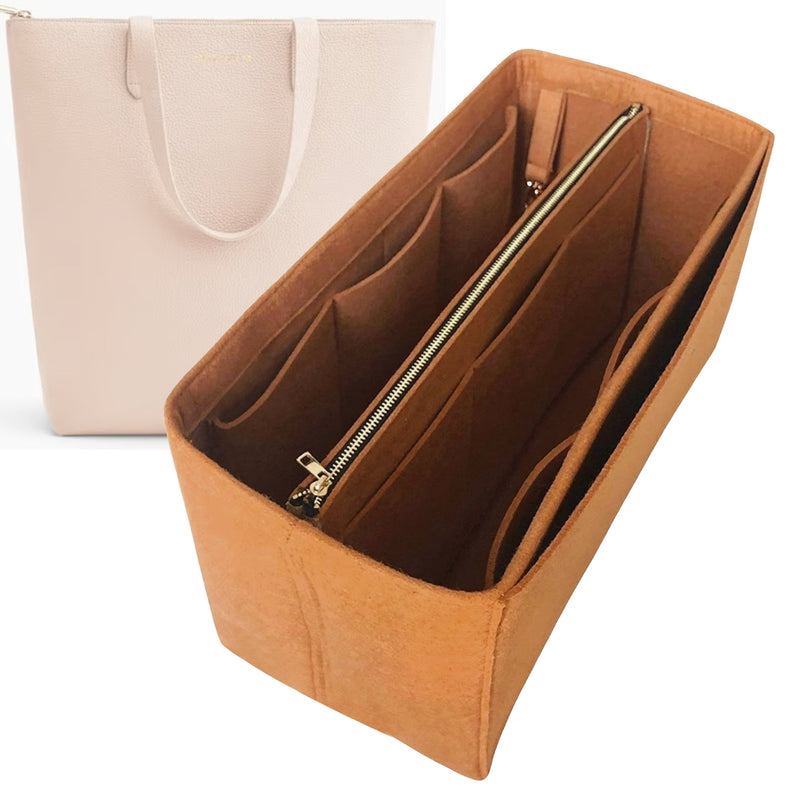 Organizer for [Tall Structured Leather Tote, Cuyana] Tote Purse Bag Insert Liner Shaper (Felt, with Detachable Zip Pouch)