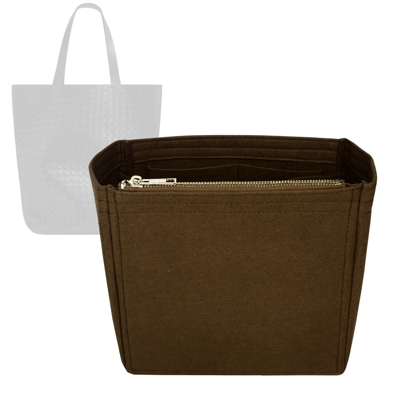 Organizer for [Intrecciato North-South Tote Small, Bottega Veneta] Tote Purse Bag Insert Organiser Liner Shaper (Felt, Long Zip and Open Compartment)