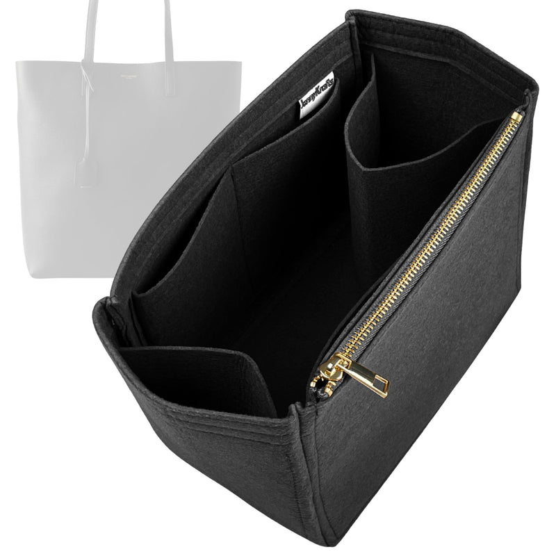 Organizer for [N/S Shopping Saint Laurent in Leather, Saint Laurent (YSL)] Tote Purse Bag Insert Organiser Liner Shaper (Felt, Long Zip and Open Compartment)