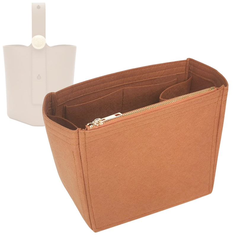 Organizer for [Mini Pebble Bucket, Loewe] Tote Purse Bag Insert Organiser Liner Shaper (Felt, Long Zip and Open Compartment)