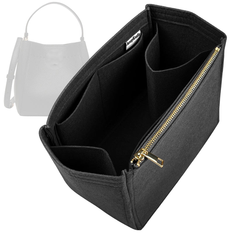 Organizer for [Small McGraw Bucket Bag, Tory Burch] Tote Purse Bag Insert Organiser Liner Shaper (Felt, Long Zip and Open Compartment)