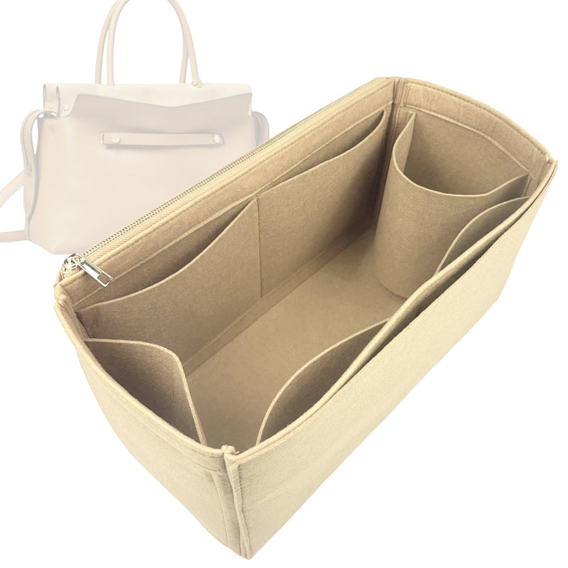 Organizer for [Mercer Satchel 28W 19H, Tory Burch] Tote Purse Bag Insert Organiser Liner Shaper (Felt, Long Zip and Open Compartment)