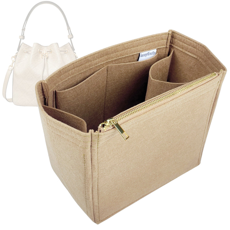 Organizer for [T Monogram Bucket Bag 21W 21H, Tory Burch] Tote Purse Bag Insert Organiser Liner Shaper (Felt, Long Zip and Open Compartment)
