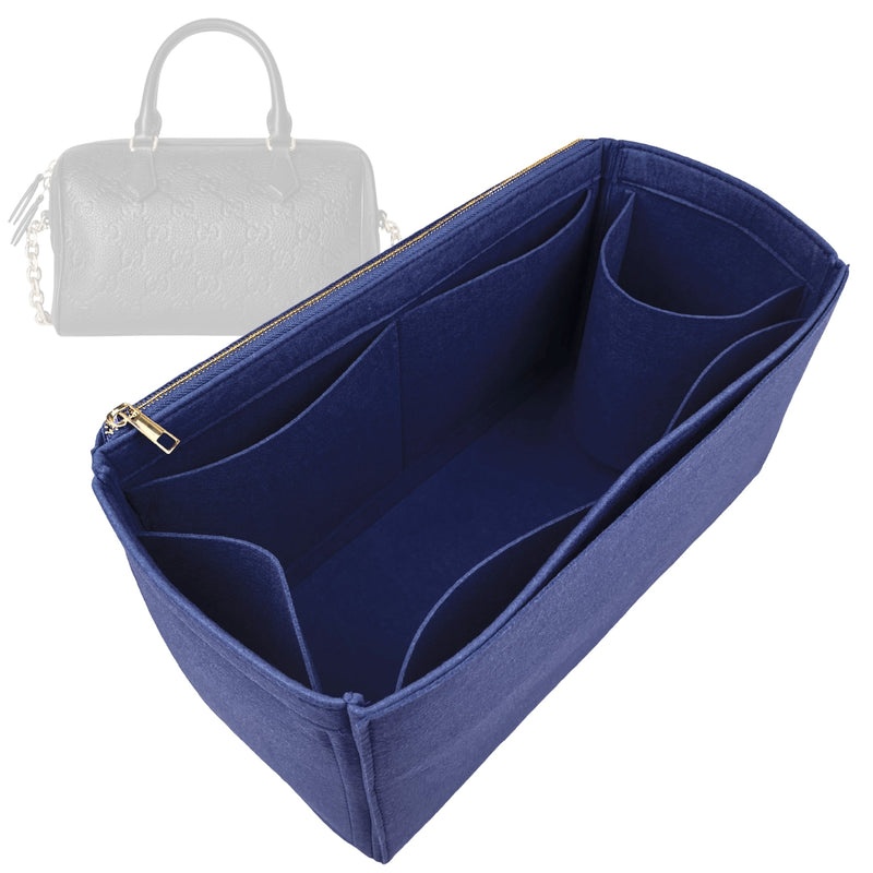 Organizer for [GG Emblem medium boston bag, 10W x 6.3H x 5.5D, Gucci] Tote Purse Bag Insert Organiser Liner Shaper (Felt, Long Zip and Open Compartment)