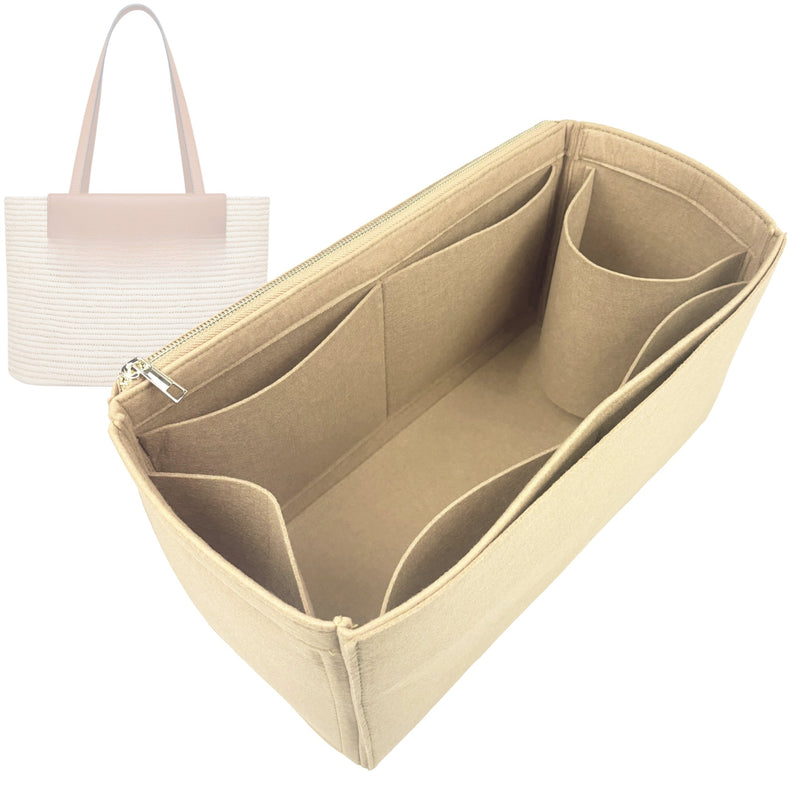 Organizer for [Medium Basket, Strathberry] Tote Purse Bag Insert Organiser Liner Shaper (Felt, Long Zip and Open Compartment)