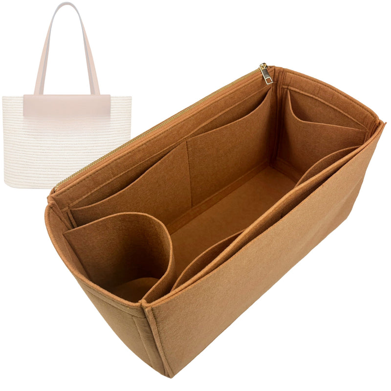 Organizer for [Small Basket, Strathberry] Tote Purse Bag Insert Organiser Liner Shaper (Felt, Long Zip and Open Compartment)