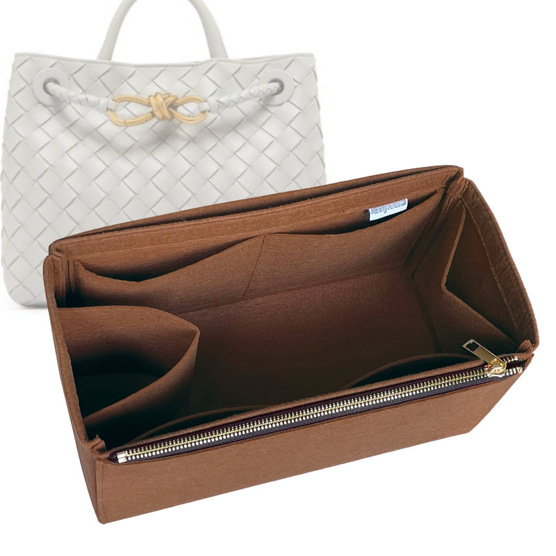 Organizer for [Small Andiamo, Bottega Veneta] Tote Purse Bag Insert Liner Shaper (Felt, Full-width Zip and Open Pocket)