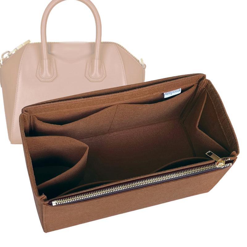 Organizer for [Medium Antigona, Givenchy] Tote Purse Bag Insert Liner Shaper (Felt, Full-width Zip and Open Pocket)