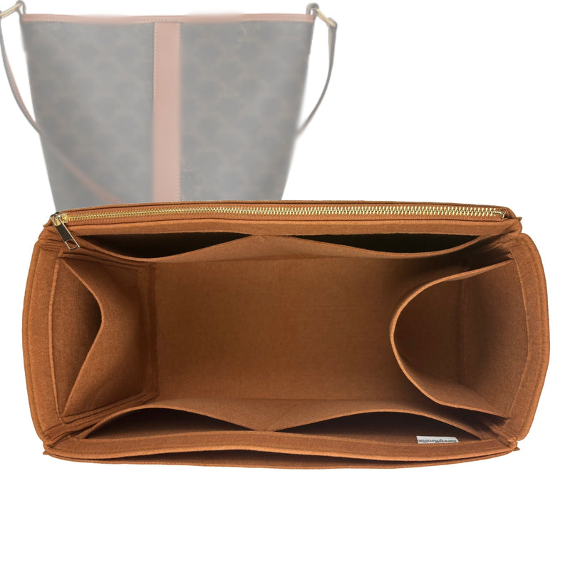 Organizer for [Small Bucket in Triomphe, Celine] Tote Purse Bag Insert Liner Shaper (Felt, Full-width Zip and Open Pocket)