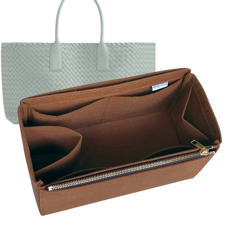 Organizer for [Small Cabat, Bottega Veneta] Tote Purse Bag Insert Liner Shaper (Felt, Full-width Zip and Open Pocket)