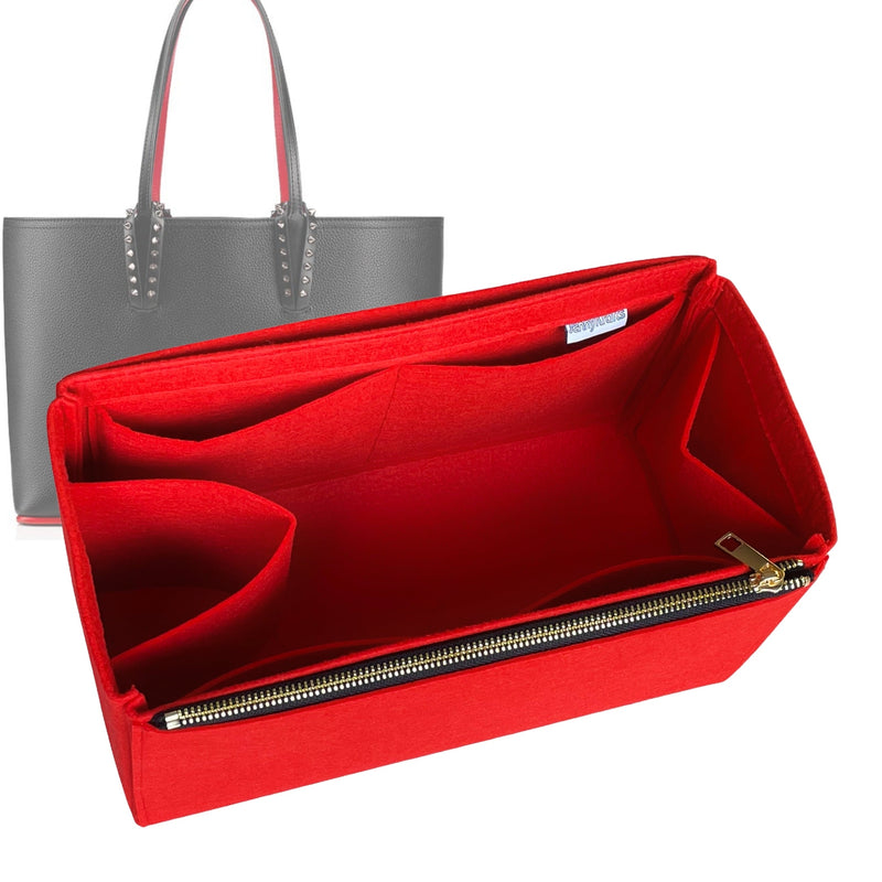 Organizer for [Cabata East West, Christian Louboutin] Tote Purse Bag Insert Liner Shaper (Felt, Full-width Zip and Open Pocket)