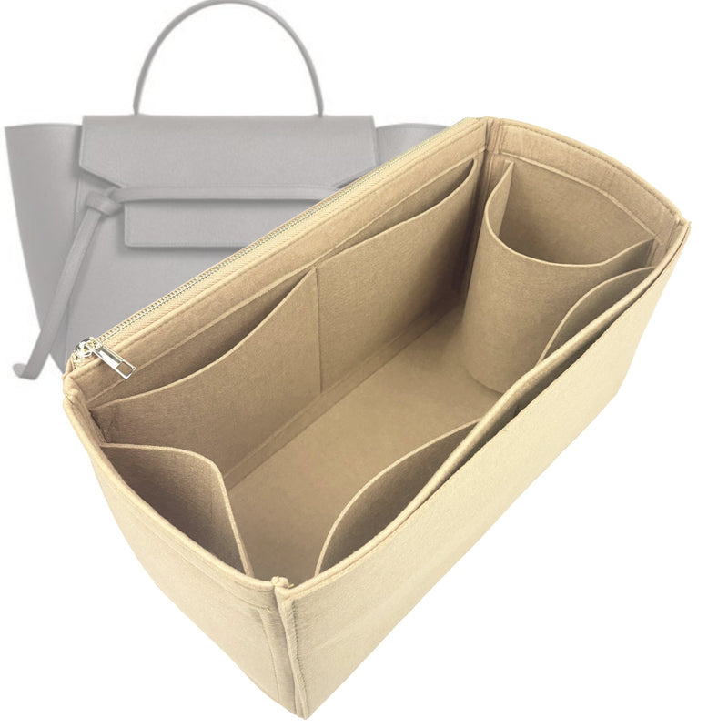 Organizer for [Nano Belt, Celine] Tote Purse Bag Insert Liner Shaper (Felt, Full-width Zip and Open Pocket)