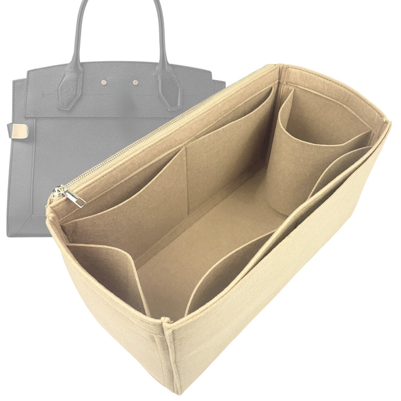 Organizer for [City Steamer GM (Large), LV] Tote Purse Bag Insert Liner Shaper (Felt, Full-width Zip and Open Pocket)