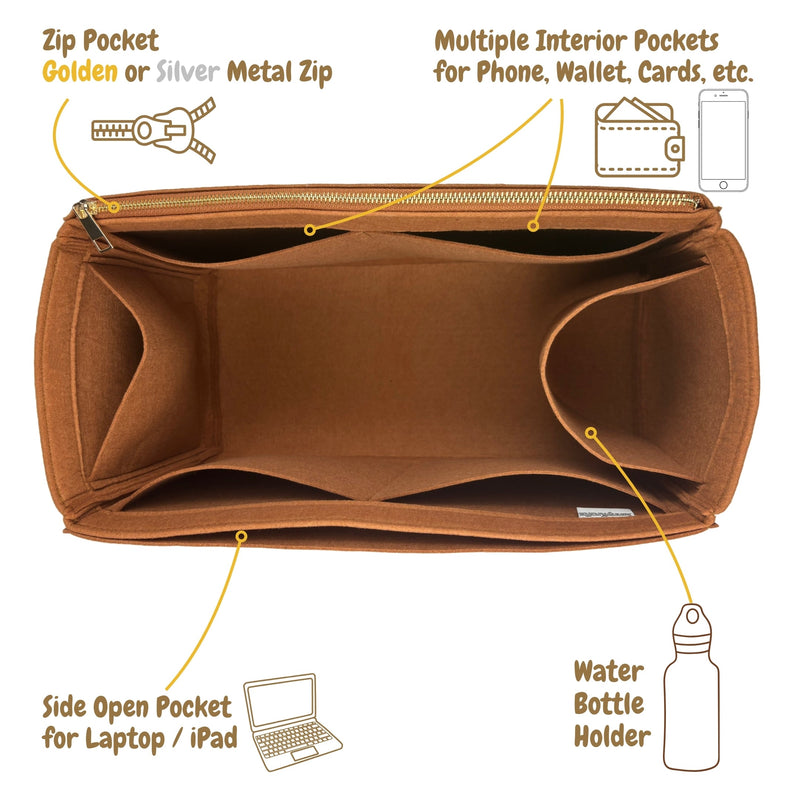 Organizer for [Le Pliage Green XL Travel bag, Longchamp] Bag Insert (Felt, Long Zip and Open Compartment)