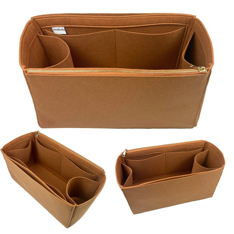 Organizer for [Heritage Medium Clipper, Mulberry] Bag Insert (Felt, Long Zip and Open Compartment)