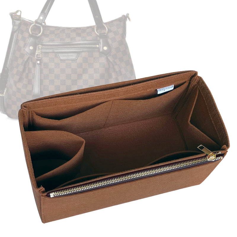 Organizer for [Evora GM (Large), LV] Tote Purse Bag Insert Liner Shaper (Felt, Full-width Zip and Open Pocket)