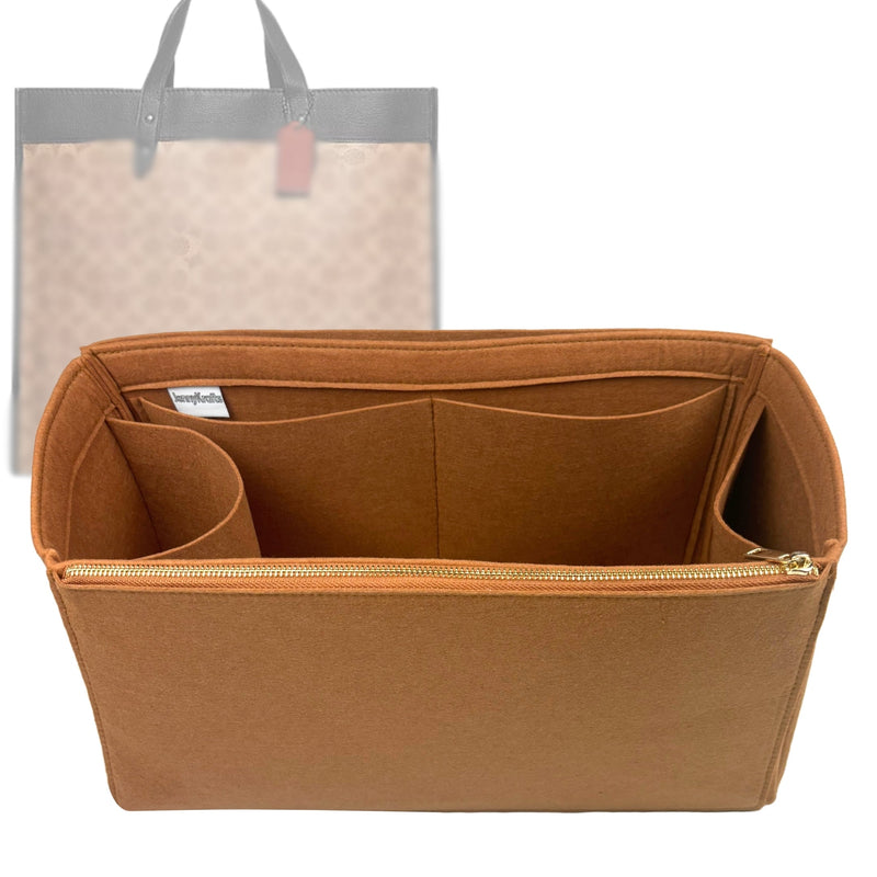 Organizer for [Field Tote 30, Coach] Tote Purse Bag Insert Liner Shaper (Felt, Full-width Zip and Open Pocket)