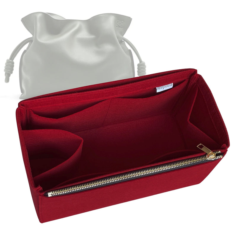 Organizer for [Flamenco Clutch, Loewe] Tote Purse Bag Insert Liner Shaper (Felt, Full-width Zip and Open Pocket)