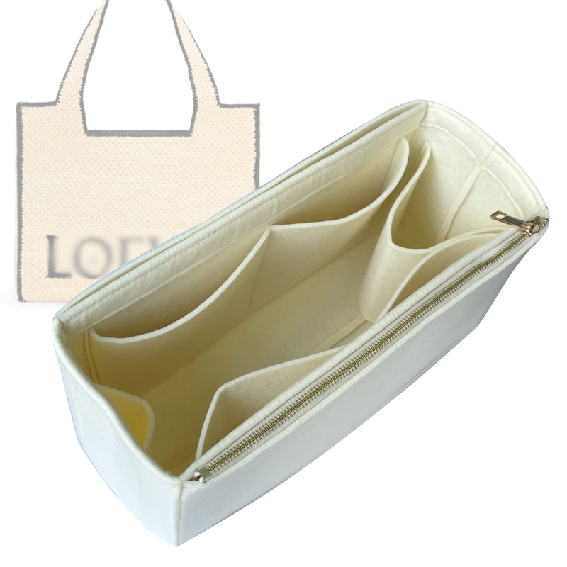 Organizer for [Large Font Tote in raffia, Loewe] Tote Purse Bag Insert Liner Shaper (Felt, Full-width Zip and Open Pocket)