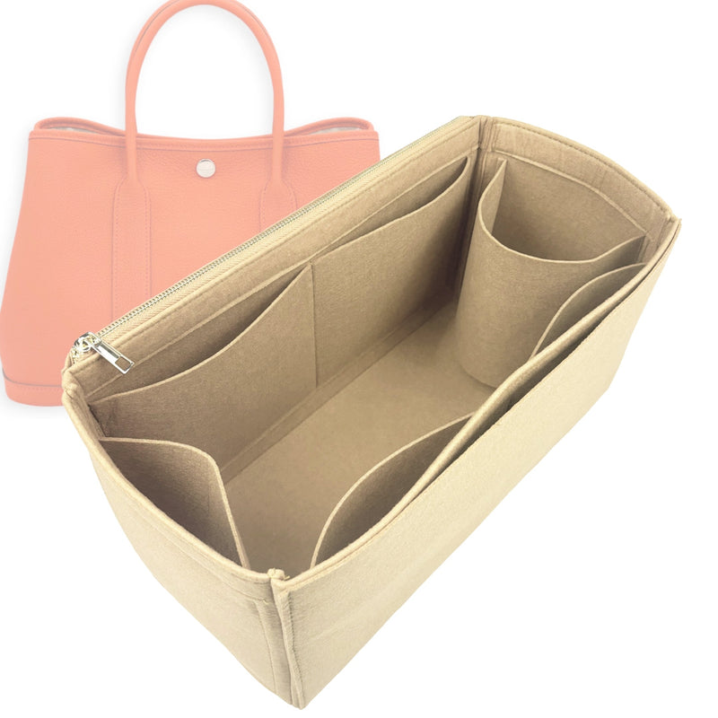 Organizer for [Garden Party 36, Hermes] Tote Purse Bag Insert Liner Shaper (Felt, Full-width Zip and Open Pocket)