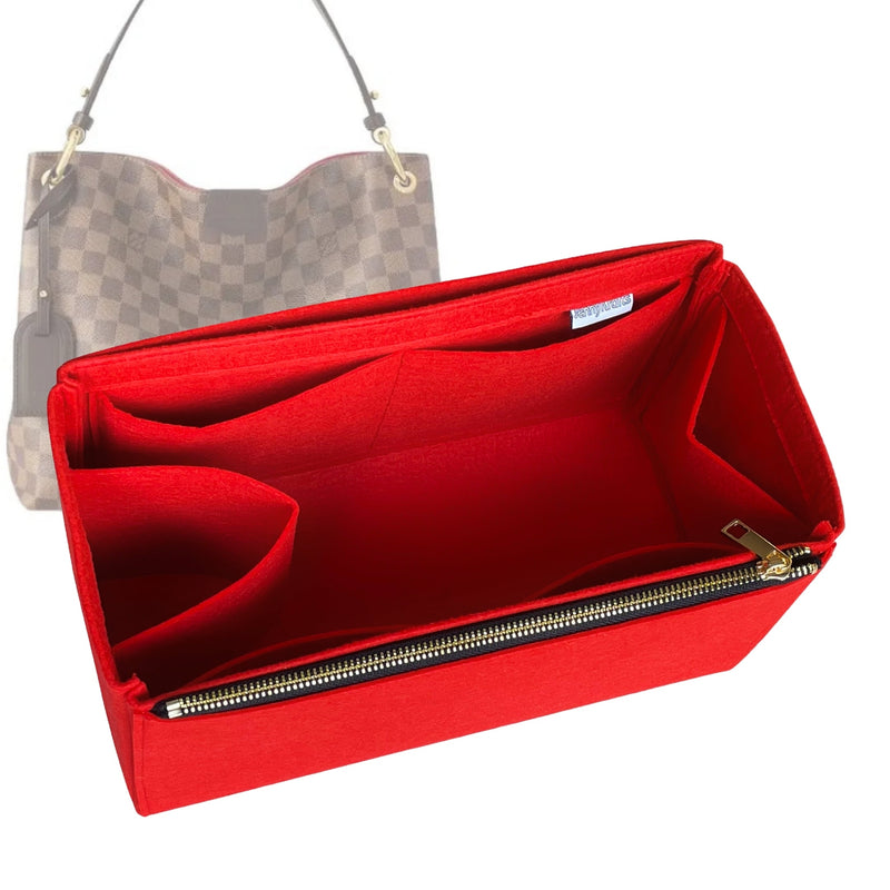 Organizer for [Graceful MM (Medium), LV] Tote Purse Bag Insert Liner Shaper (Felt, Full-width Zip and Open Pocket)