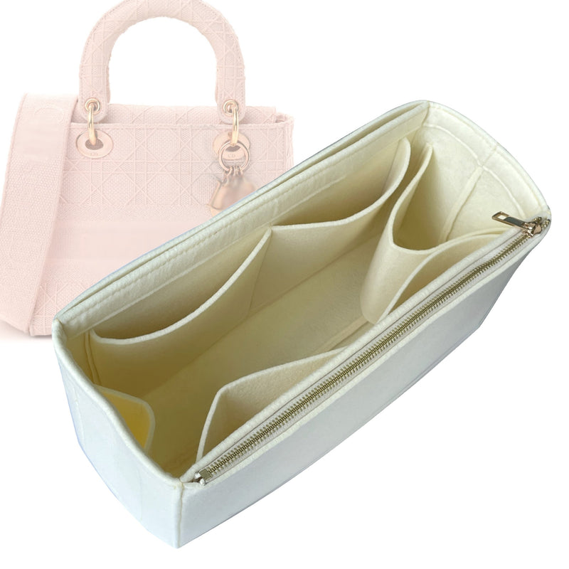 Organizer for [Medium Lady D-Lite Bag, Dior] Tote Purse Bag Insert Liner Shaper (Felt, Full-width Zip and Open Pocket)