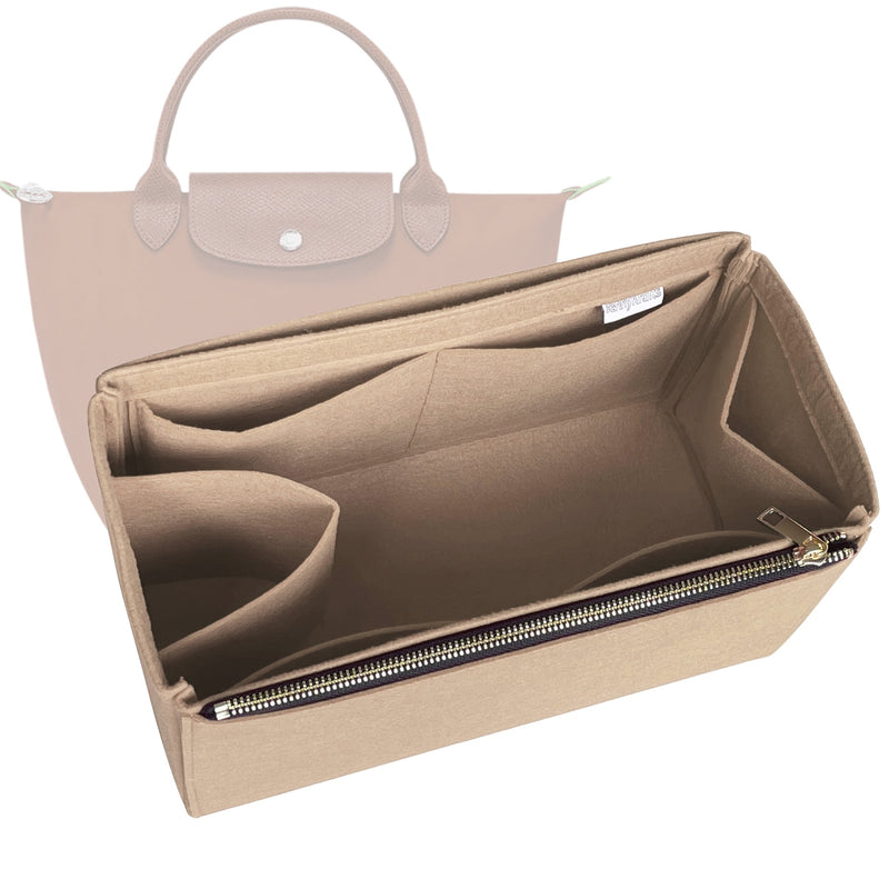Organizer for [Le Pliage Original L Tote, Longchamp] Tote Purse Bag Insert Liner Shaper (Felt, Full-width Zip and Open Pocket)