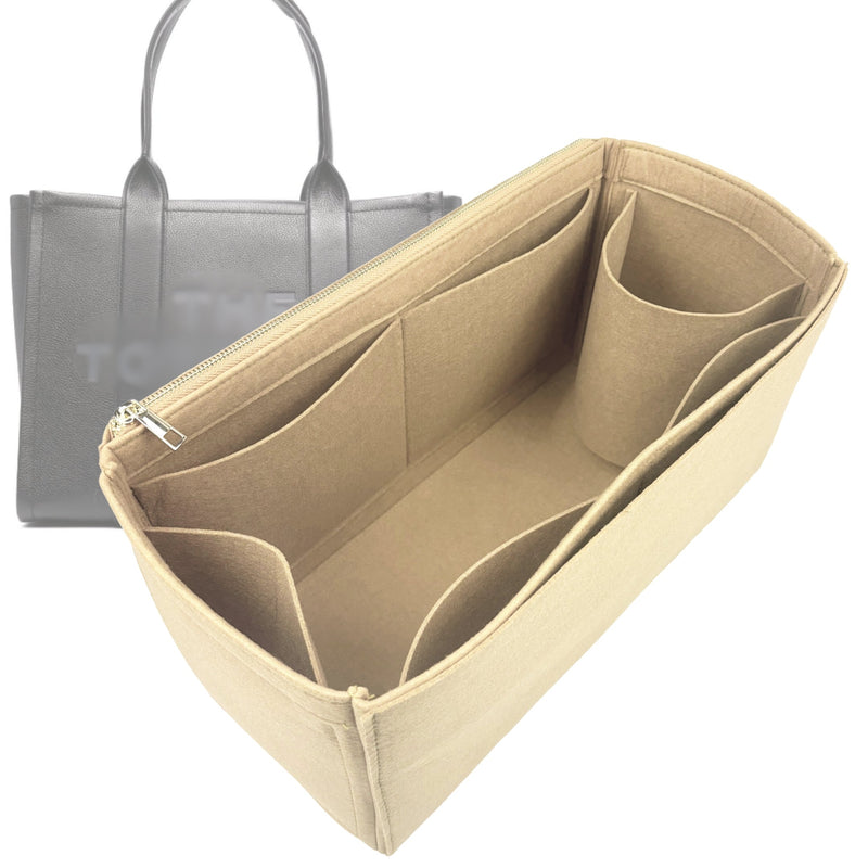 Organizer for [Large Tote, Marc Jacobs] Tote Purse Bag Insert Liner Shaper (Felt, Full-width Zip and Open Pocket)