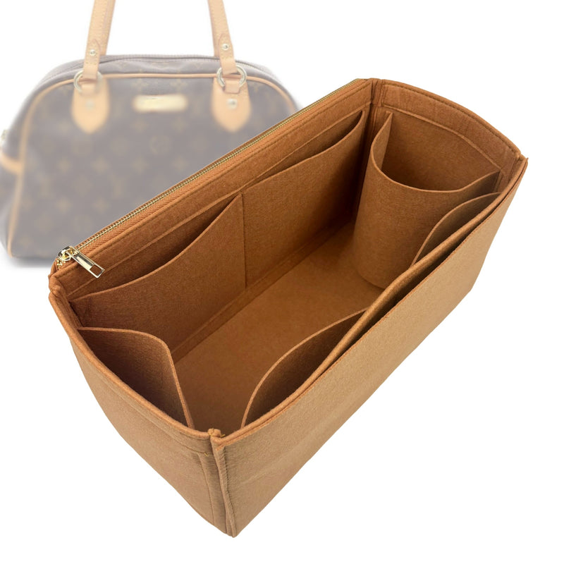 Organizer for [Montorgueil GM (Large), LV] Tote Purse Bag Insert Liner Shaper (Felt, Full-width Zip and Open Pocket)