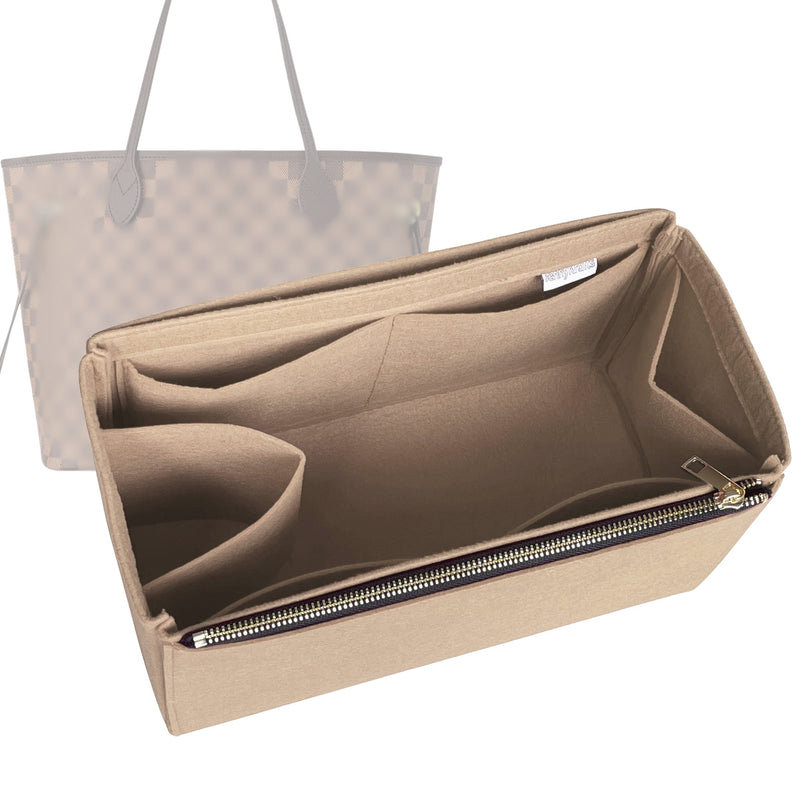 Organizer for [Neverfull GM (Large), LV] Tote Purse Bag Insert Liner Shaper (Felt, Full-width Zip and Open Pocket)