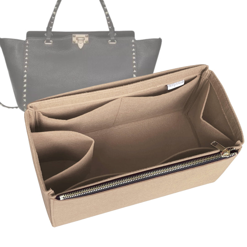 Organizer for [Rockstud Large, Valentino] Tote Purse Bag Insert Liner Shaper (Felt, Full-width Zip and Open Pocket)