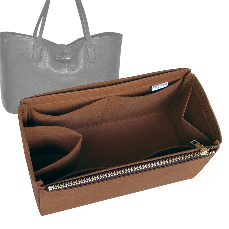 Organizer for [Roseau, Longchamp] Tote Purse Bag Insert Liner Shaper (Felt, Full-width Zip and Open Pocket)