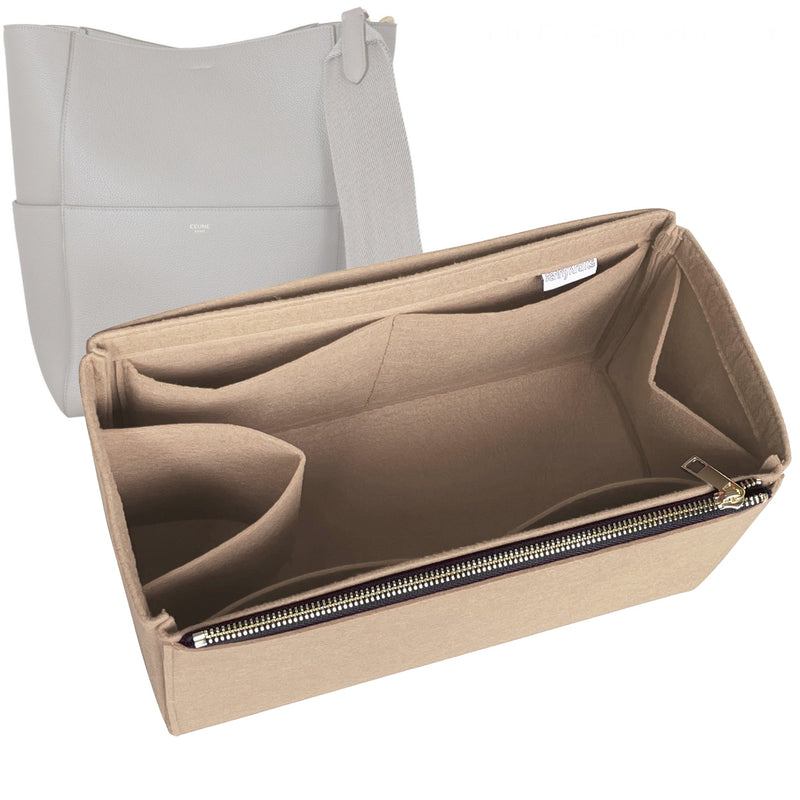 Organizer for [Sangle Bucket Small, Celine] Tote Purse Bag Insert Liner Shaper (Felt, Full-width Zip and Open Pocket)