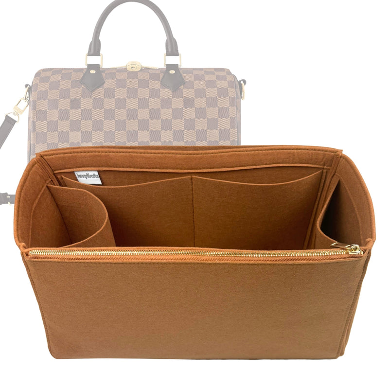 Organizer for [Speedy 25, LV] Tote Purse Bag Insert Liner Shaper (Felt, Full-width Zip and Open Pocket)