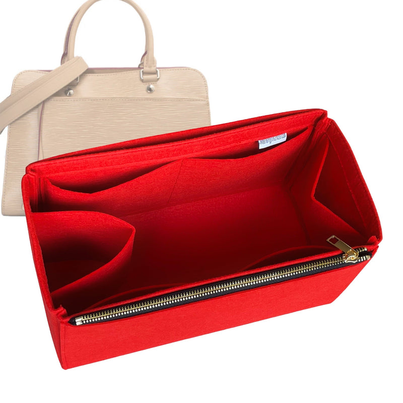 Organizer for [Vaneau MM (Medium), LV] Tote Purse Bag Insert Liner Shaper (Felt, Full-width Zip and Open Pocket)