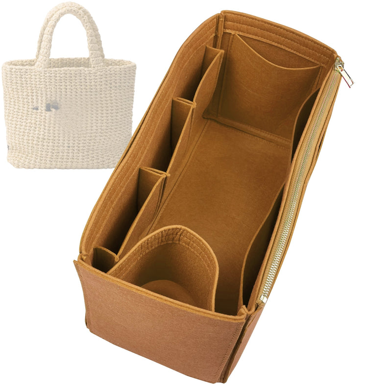 Organizer for [Small Crochet tote bag, Prada] Tote Purse Bag Insert Organiser Liner Shaper (Felt, Wide Open Pockets)