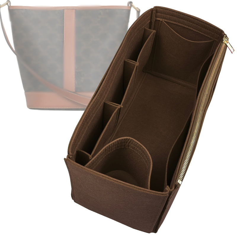 Organizer for [Medium Bucket in Triomphe, Celine] Tote Purse Bag Insert Liner Shaper (Felt, Wide Open Pockets)