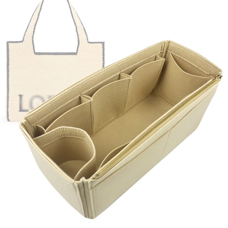 Organizer for [Small Font Tote in raffia, Loewe] Tote Purse Bag Insert Liner Shaper (Felt, Wide Open Pockets)