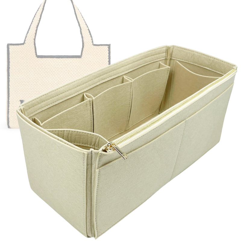 Organizer for [Mini Font Tote in raffia, Loewe] Tote Purse Bag Insert Liner Shaper (Felt, Wide Open Pockets)
